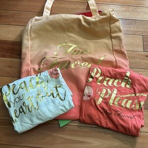 Too Faced Peach bag and 2 tee set